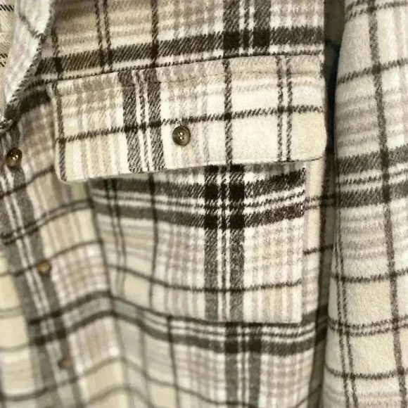 Princess Polly Plaid Flannel Shirt Shacket Sz 2 Brown Cream Layering Fall Staple - Picture 6 of 10